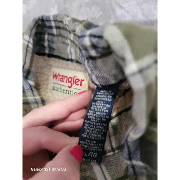 Wrangler Sherpa Lined Button Up Shirt Mens XL‎ Green Black LS Shacket - Picture 6 of 10